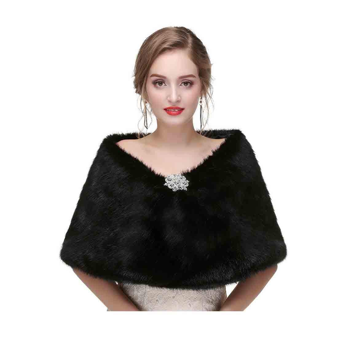 Yfe Women's Faux Fur Shawls Wraps Wedding Sleeveless Fur Wrap Shawl For Women 1920s Fur Stole Capelet