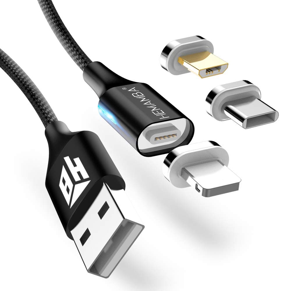 USB to IOS, USB-C and Micro USB Magnetic Cable, The Worlds Fastest Magnetic 3 in1 Cable, Rated at 3A providing Quick Charging and Data Transfer Speeds (1M Side Light Black)