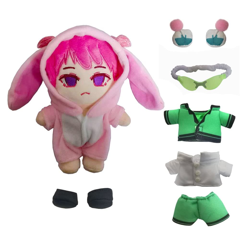 Anime Plush Stuffed Cute Kawaii plushie Doll Figure Merch 8" (Two Sets of Removable Doll Clothes) (Pink)
