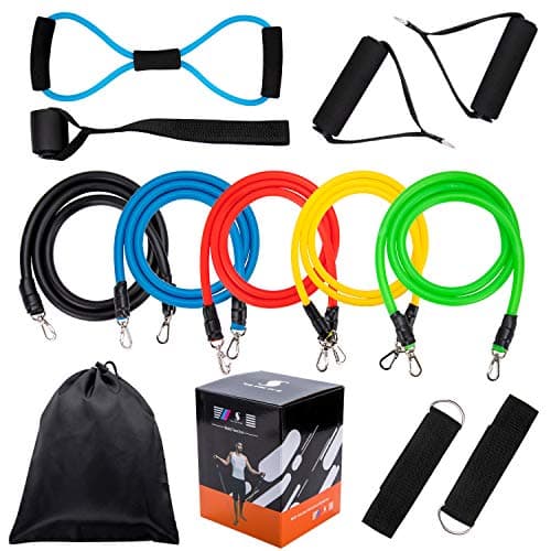 Exercise Bands Resistance Set,Workout Bands - 5Pcs Stackable Latex Resistance Bands with Door Anchor, Handles and Ankle Straps and Carrying Case - For Resistance Training,Home Workouts,Yoga (12pieces)