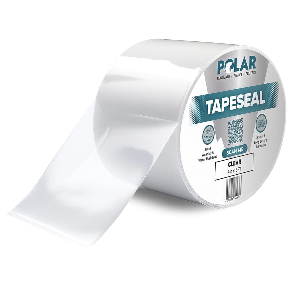 Polar TapeSeal - Rubberised Waterproof Repair Tape for Roofs & Gutters - Leak Sealer for PVC & Plumbing Pipes - Easy to Use DIY Tool for Indoor & Outdoor - Clear - 4" x 5 ft (10cm x 1.5m)