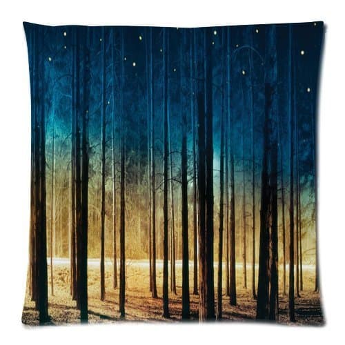 Blue Nebula Galaxy Space Forest Trees Custom Zippered Pillow Cushion Case Throw Pillow Covers 18"x18"(two sides)