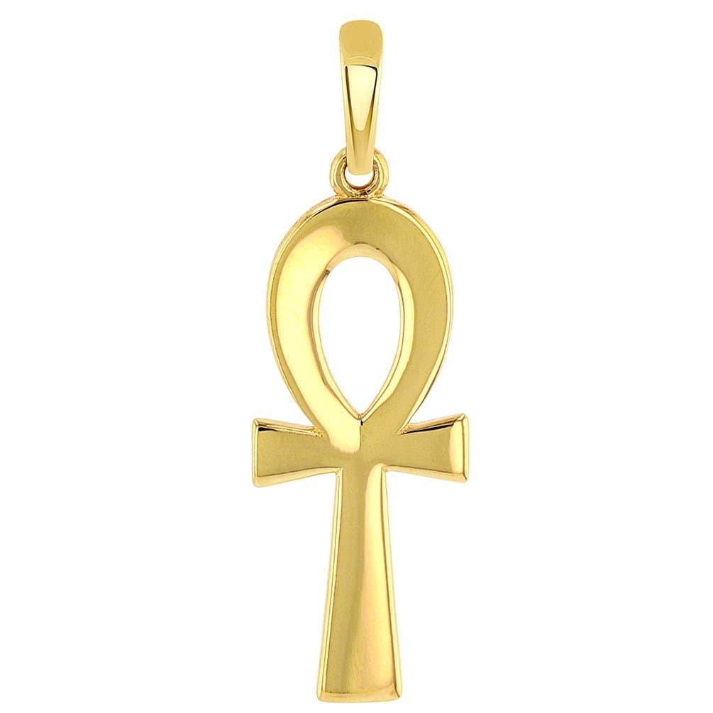 Religious by Jewelry AmericaSolid 14K Yellow Gold Plain and Simple Egyptian Ankh Cross Pendant