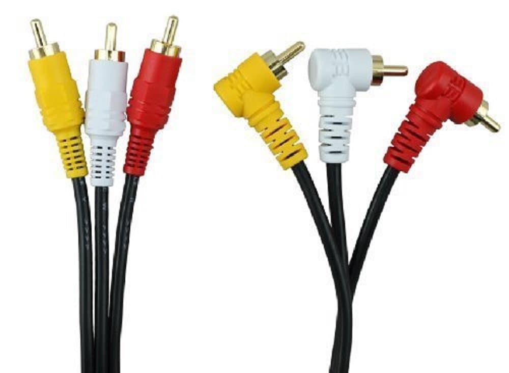 Triple RCA Stereo Audio and Video Cable - Right Angle to Straight 3.2ft / 1 Meter