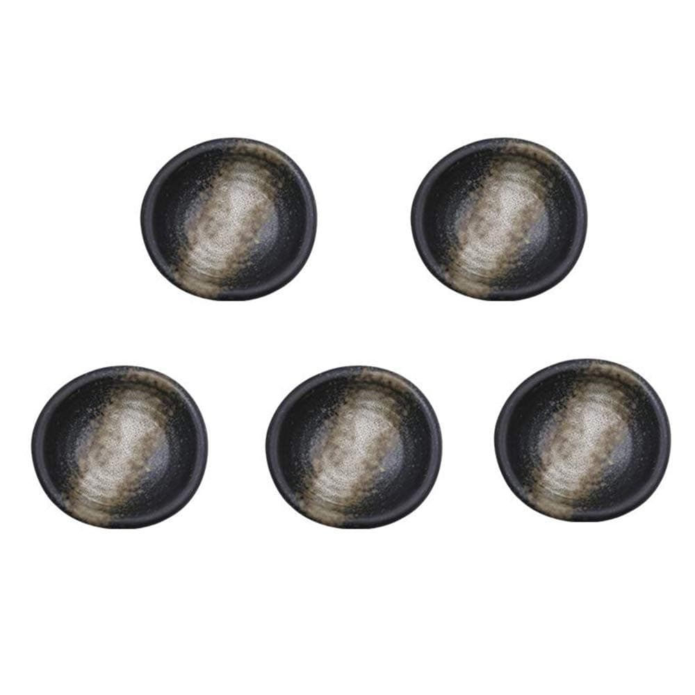 3.5 Inch Retro Style Black&Beige Stylish Design Multipurpose Porcelain Side Dish Bowl Seasoning Dishes Soy Dipping Sauce Dishes-Set of 5