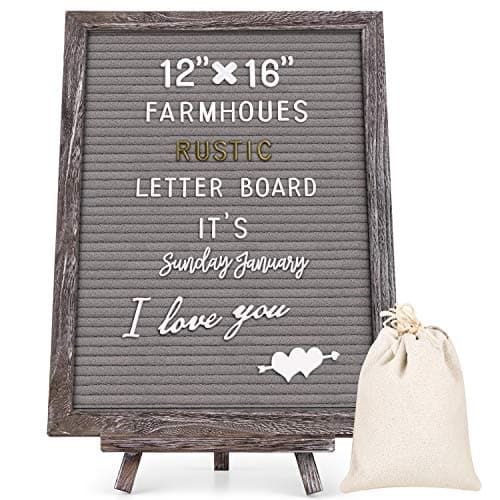 Gelibo 16x12 Rustic Letter Board with 750 Precut White & Gold Letters,Months & Days & Extra Cursive Words, Wall & Tabletop Display, Letter Bags, Scissors (Brown Rustic 16x12 Gray)