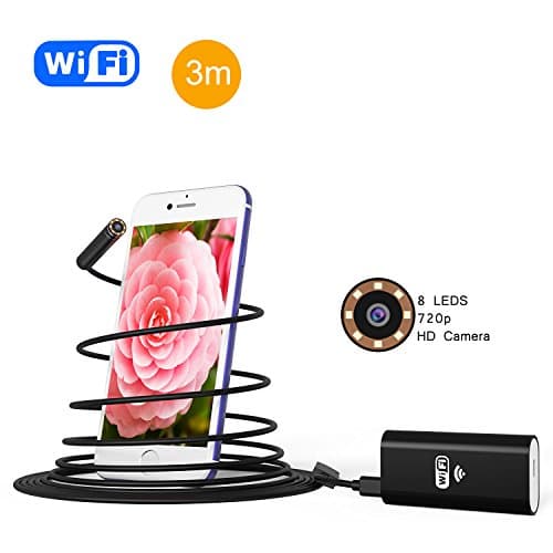 Wireless Endoscope, Saimly WiFi Borescope Inspection Camera 2.0 Megapixels HD Snake Camera with 8 Adjustable Led Light for Android and iOS Smartphone,iPhone, Samsung, Tablet -7.9FT