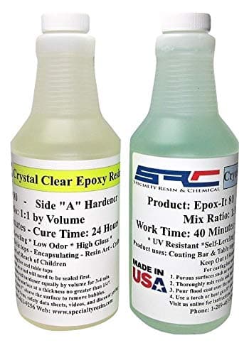 Crystal Clear Bar & Table Top Epoxy Resin For Coating Wood Tabletops (32 oz Kit)