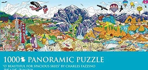 CHARLES FAZZINO Art "O' BEAUTIFUL FOR SPACIOUS SKIES" 1000 Piece Panoramic Jigsaw Puzzle