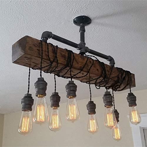 Rustic Wood Beam Hanging Ceiling Lighting Natural Reclaimed Wooden 8-Light Island Pendant Chandelier Lighting Ceiling Fixture for Kitchen Dining Room
