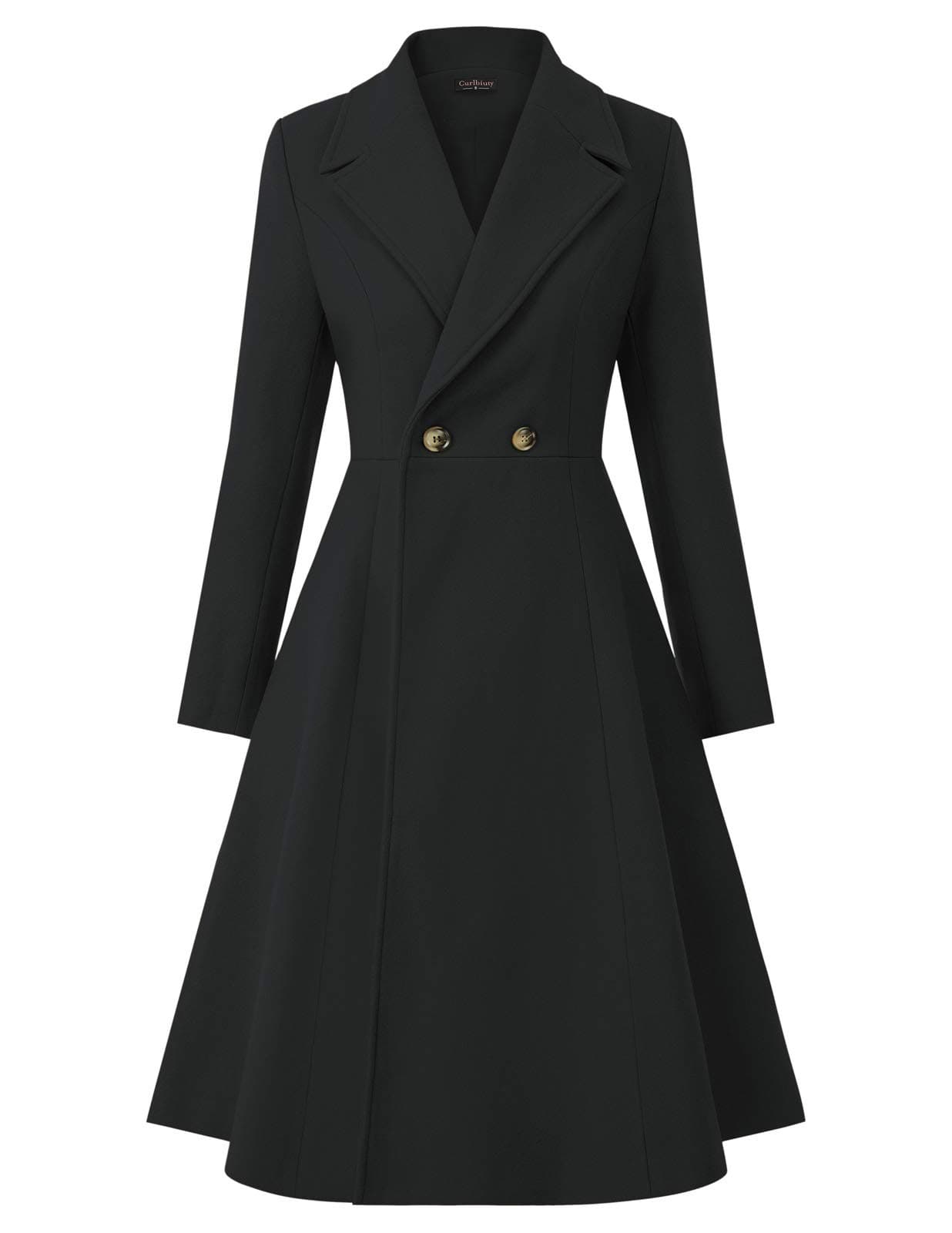 Women's Pea Coat Double Breasted A Line Long Trench Coat Winter Dress Coat with Pockets