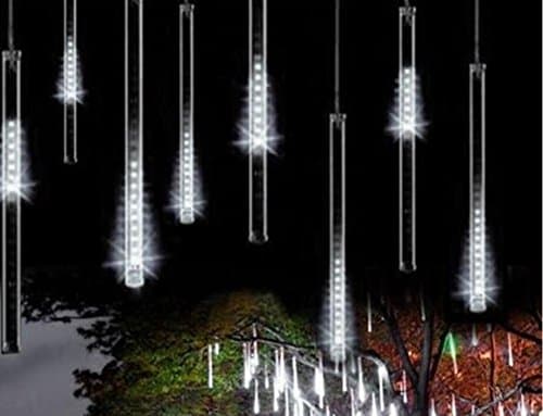50cm 8 Tube 240 LEDs Waterproof Meteor Shower rain Lights Snowfall LED Light String for Christmas Tree Garden Decoration (US Plug) (White) (50cm, White)