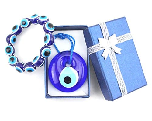 LUCKMOJO 4cm Glass Evil Eye Charm Amulet Greek Wall Hanging Protection