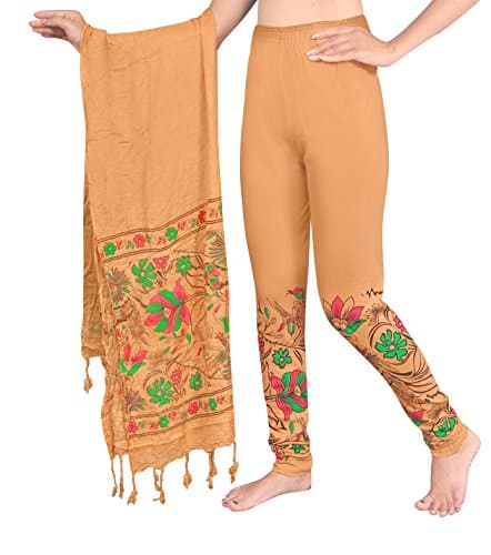 Flower Print Dupatta(stall) Leggings Set ( Beige)