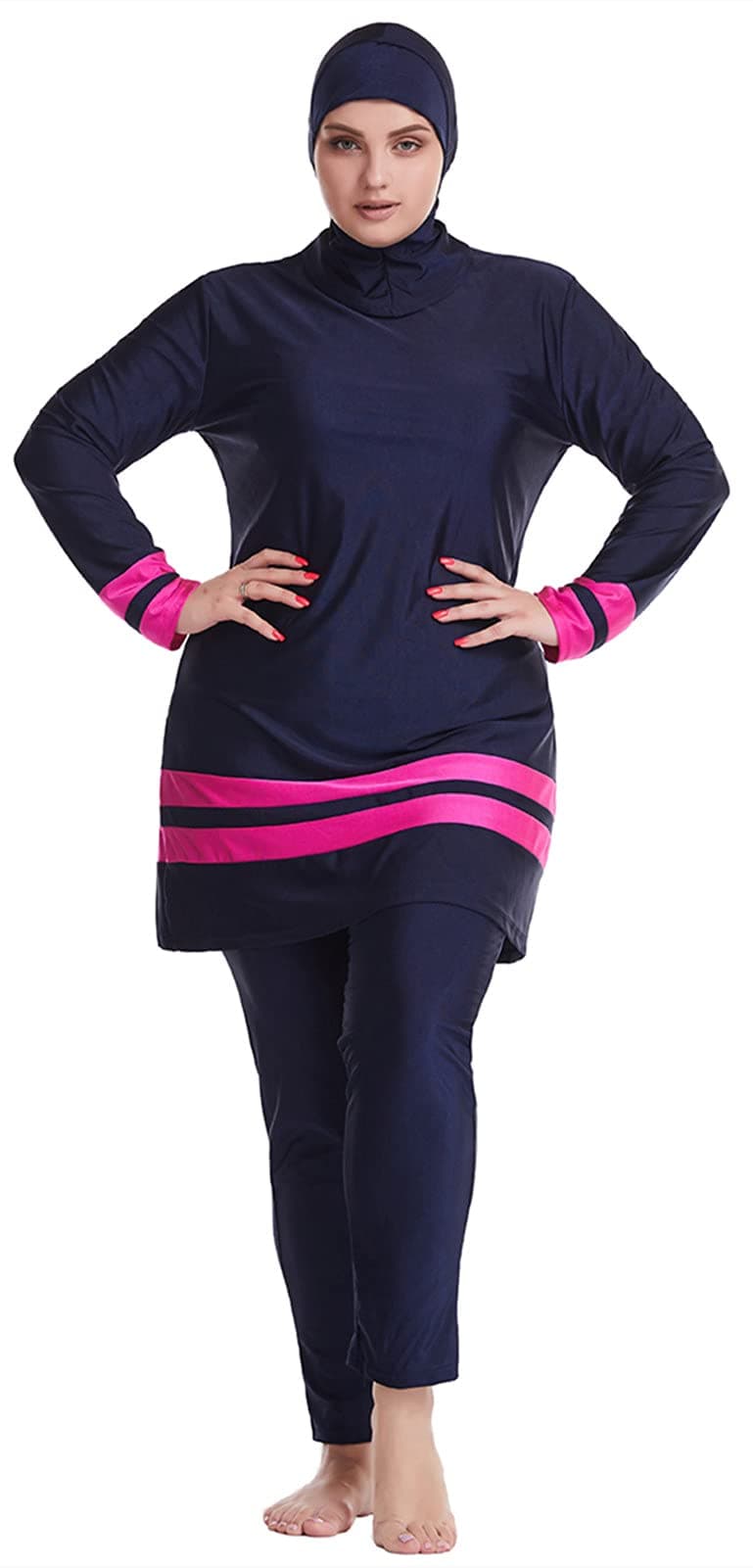 Muslim Swimsuits for Women Plus Size, Full Coverage Burkini Detachable Hijab