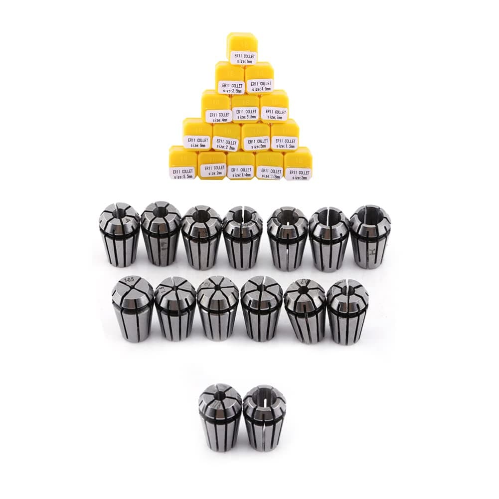 ER11 Collet Set, 1Set 15pcs ER11 Spring Collet Chuck for CNC Engraving Machine & Milling Lathe Workholding Tool 1-7mm 1/8”,1/4”