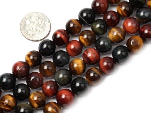 10mm Round Multi-Color Tiger Eye Beads Strand 15"