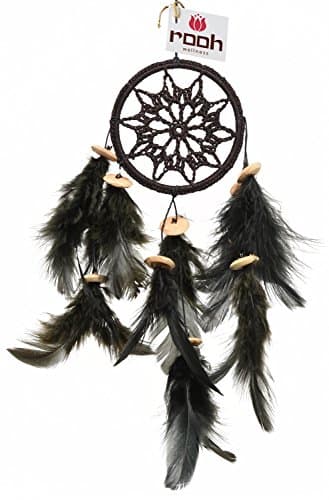 Rooh Handmade Crochet Dream Catcher (6 cm x 0.1 cm x 20 cm, Black) Handmade hangings (Can be Used as Home Decor, Gift, Wall Hangings, Meditation Room, Yoga Temple, Feather Wind Chime & Car Hanging)