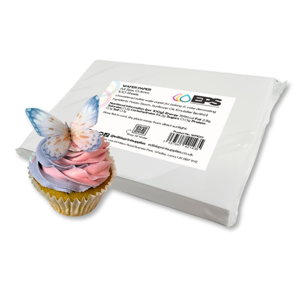 EPS A4 Edible Wafer Paper - 100 Sheets - (0.35-0.4mm thickness) Quality Wafer Paper - For Edible Printing, Cake Decorating and Burn Away Cakes