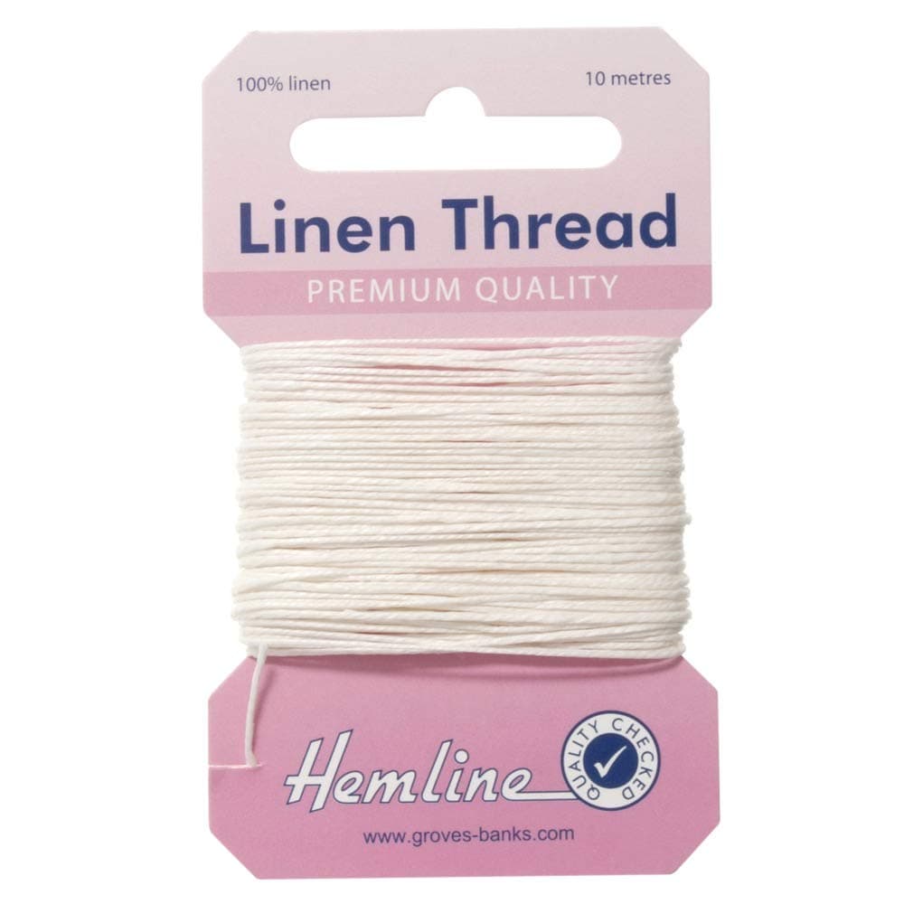 Hemline Strong Linen Thread for Sewing and Repair of Canvas, Upholstery, Saddlery and Heavy Fabrics - Colour White - 1 x 10m Card