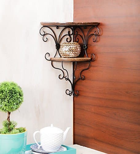 woodenclave Handcarved Solid Wood Floral Design Wall Hanging Floating Shelf Wooden Wall Mounted Brackets Shelves Set for Home Living Room Decor - (Brown)