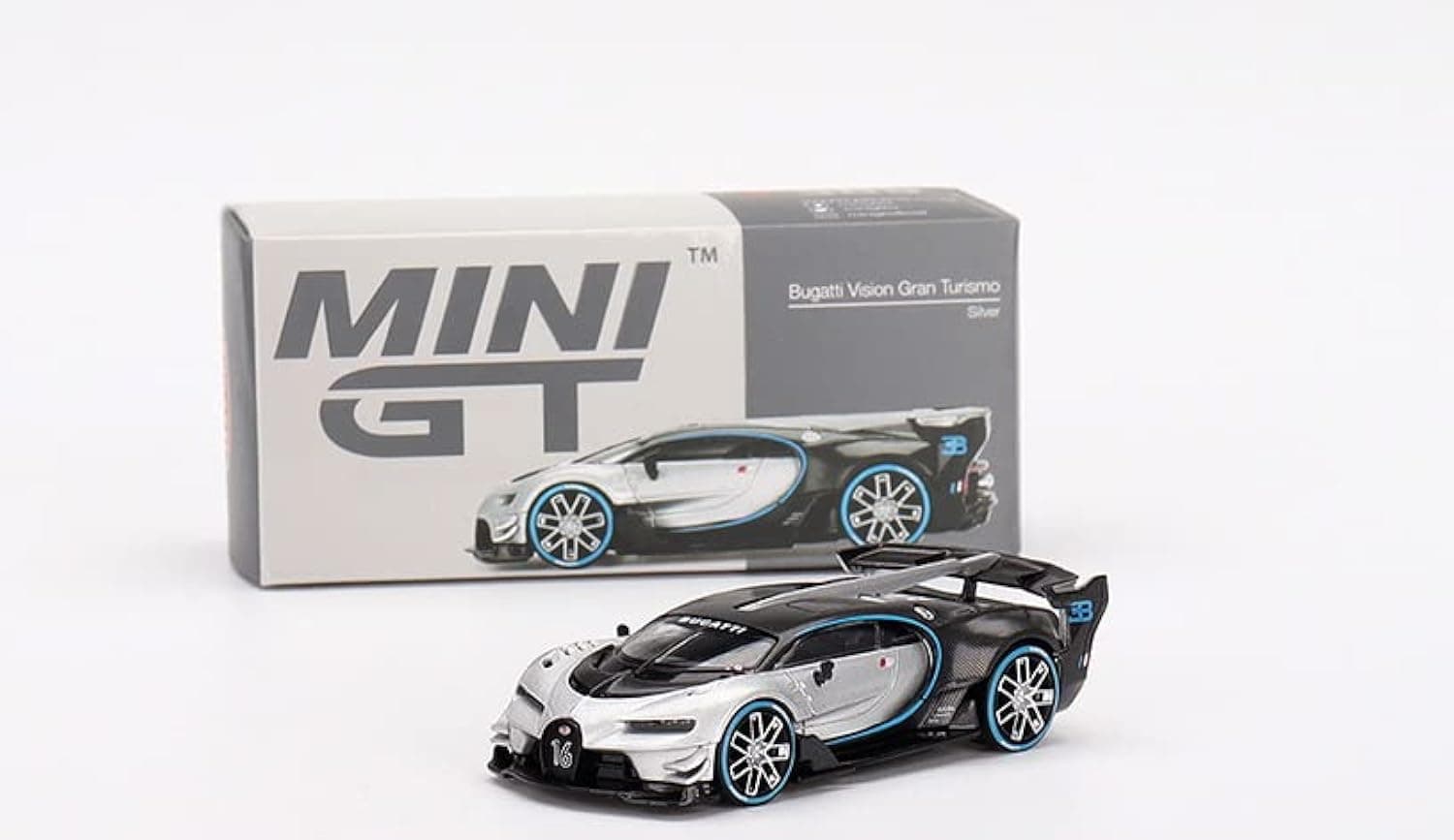 Bugatti Vision Gran Turismo Sliver and Carbon 1/64 Diecast Model Car by True Scale Miniatures MGT00369