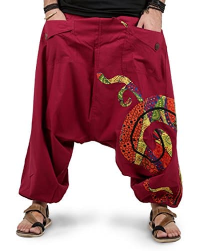Mens Boho Hippie Cotton Baggy Wide Leg Handmade Harem Pants - Patchwork Design