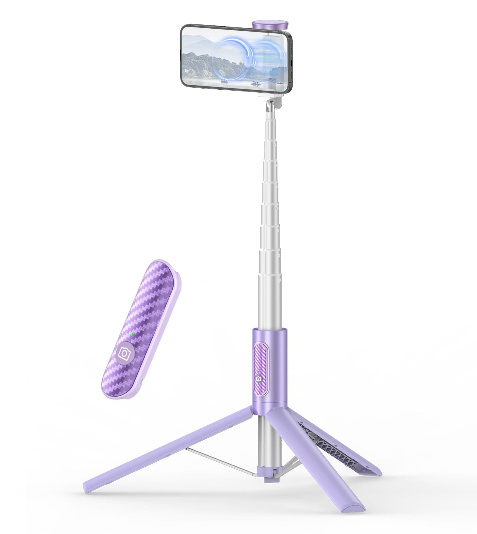 TONEOF 60" Magnetic Selfie Stick Tripod, All-in-1 Phone Tripod Stand with Integrated Wireless Remote,Portable,Lightweight,Extendable Tripod for iPhone/Android-Purple