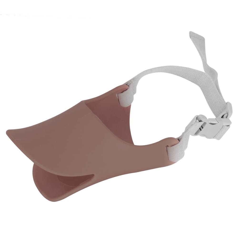 Choose Color Size Pink Brown Yellow Small Medium Large Lovely Cute Silicone Duckbill Duck Mouth No Bite Anti barking Pet Dog Nylon Adjustable Strap Safety Mask Muzzle (Brown, Large)