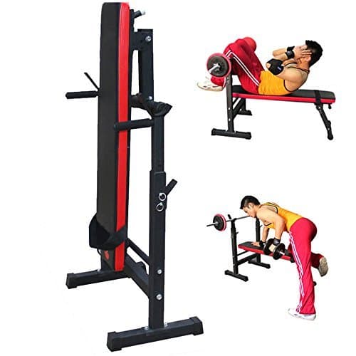 Hehilark Weight Beach Folding Multi Sit Up Bench Press with Adjustable Barbell Rack Workout Fitness Home Indoor Exercise Gym