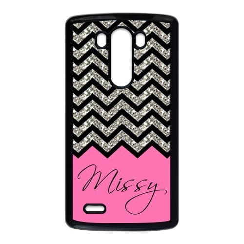 Black Grey Chevron & Hot Pink Pattern (NOT ACTUAL GLITTER) Personalized Custom Best Plastic Case for LG G3,Black or White for Choice