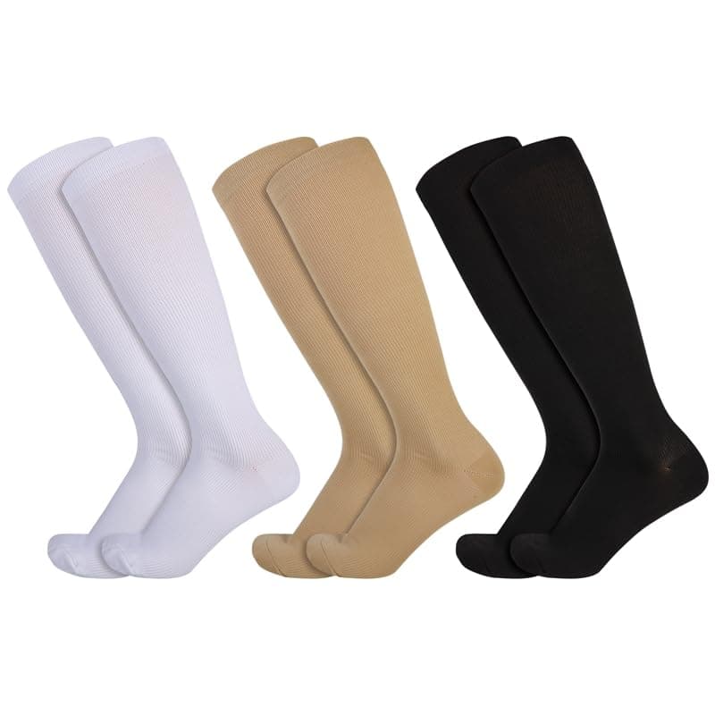 3 Pairs Compression Socks for Women & Men Circulation 20-30 mmhg Flight Socks Knee High Compression Stockings for Athletic Nurse Running Travel