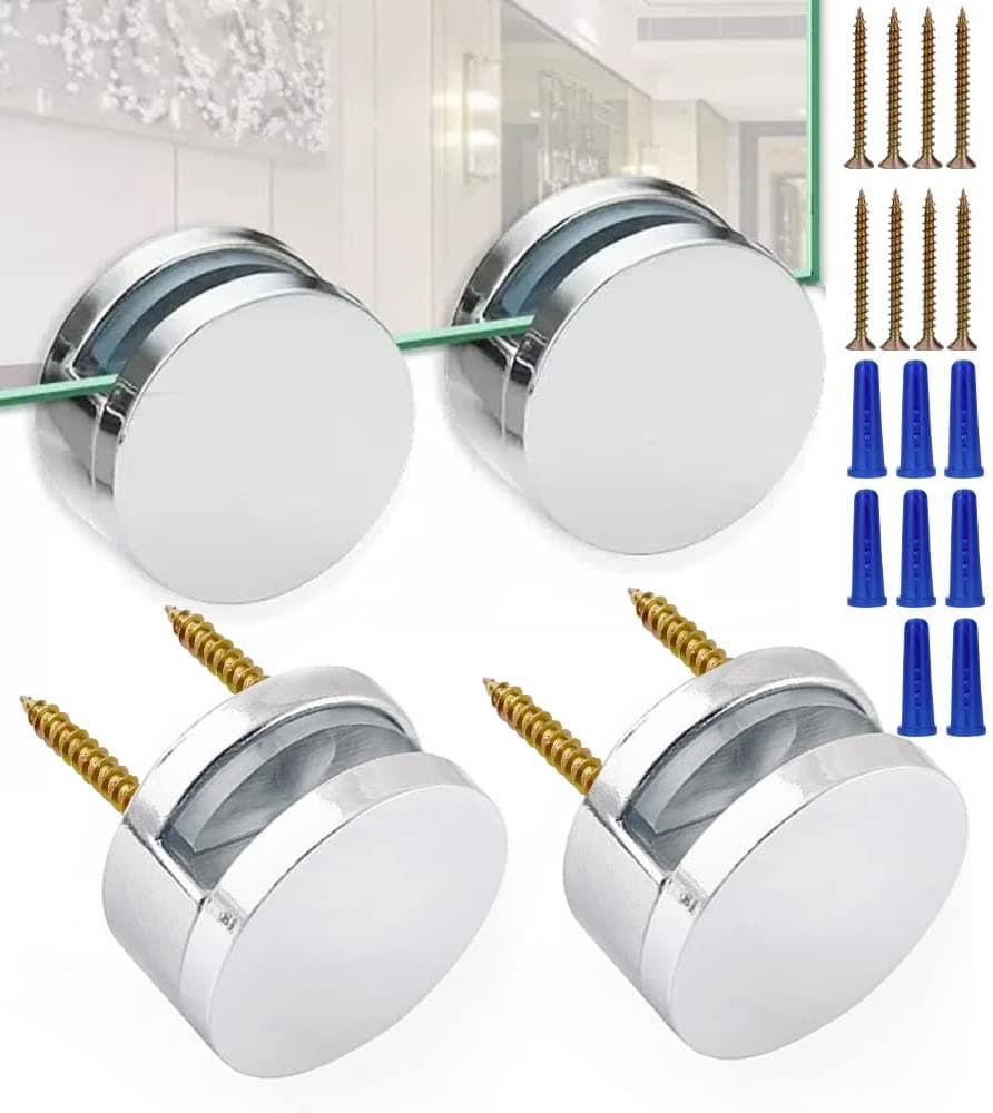 Upgraded 3-5mm Frameless Mirror Mounting Hardware 4 Pack Dual-Screw Fixing Mirror Mounting Kit with Heavy Duty Long Screws & Anchors