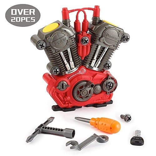 Lesonic Build Your Own Engine - Construction Toy for Kids - 20 Pieces Take Apart Toy Kit With Light and Sounds - Complete w/ Box Wrench, Combination Wrench, Screwdriver and Keys