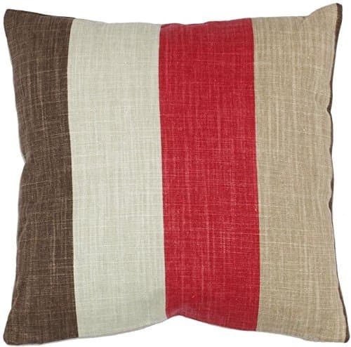 Lfarncomboutlet Stripes Red, Brown and Cream 2077 Cotton Linen Square Throw Pillow Case Cushion Cover 18 x 18 Inches