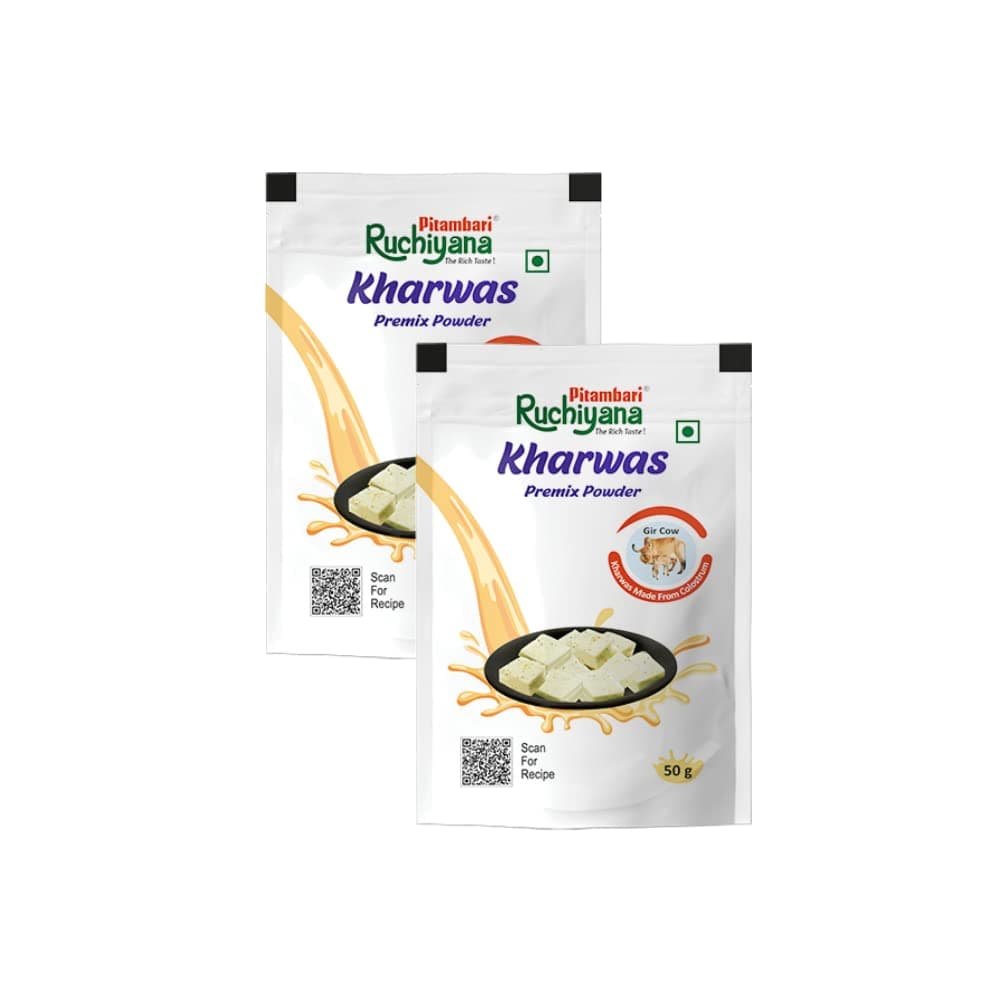PITAMBARI Ruchiyana Kharwas Premix Powder – 50G Colostrum of Desi A2 Cow - pack of 2 |Instant Kharwas Milk Dessert Mix – Authentic Taste of India| Rich in Iron & Calcium