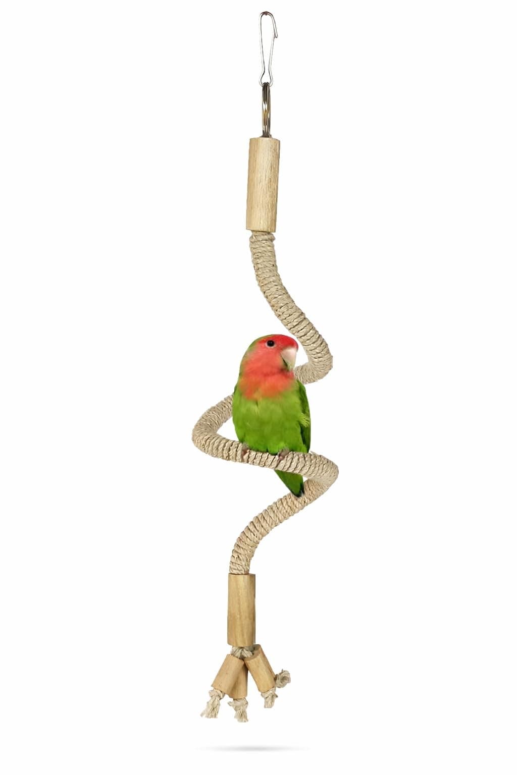 KSK Bird Swing for Cage | Natural Wooden Parrot Swing with Rope | Strong Hanging Cage Toy | Budgie, Lovebird, Cockatiel & Small Birds