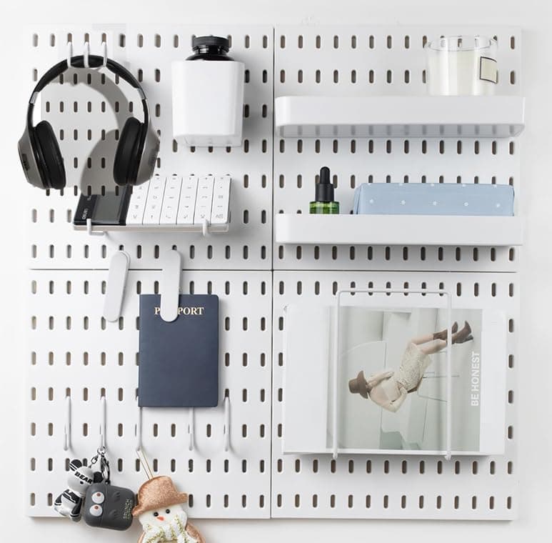 SYAMEETPegboard Combination Kit, Wall Mounted Storage Set with 4 Pegboards & 20 Accessories, Ideal for Crafts, Ornaments Display,Nursery Storage - White Peg Board Organizer.