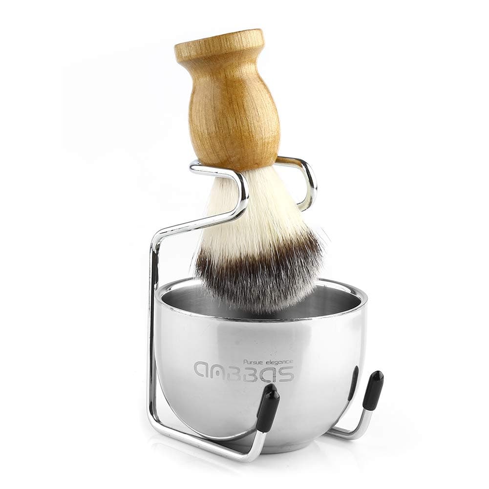 Anbbas 3IN1 Shaving Brush Set, with Synthetic Badger Hair Wood Handle,Stainless Steel Stand and Bowl,Perfect for Men Traditional Wet Shave