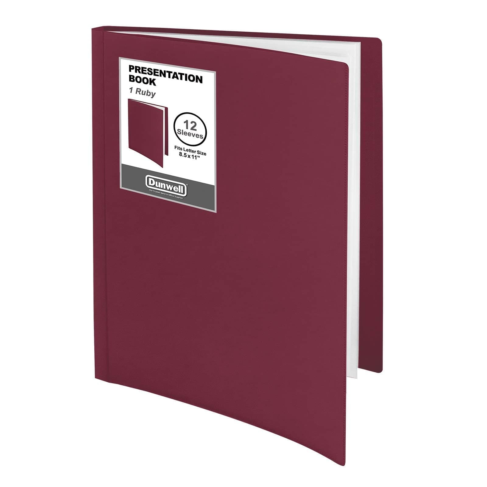 Dunwell Presentation Binder 12-Pocket, Displays 24 Pages, 8.5x11 Portfolio Binder with Plastic Sleeves, Storage and Organizer for Documents, Certificates, Projects, Photos (Ruby)