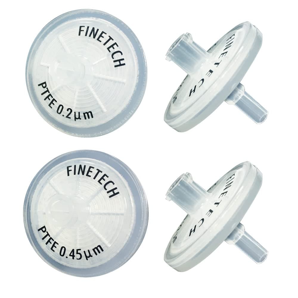Hydrophobic PTFE Syringe Filters 25mm Diameter 0.45μm Pore Size for Laboratory Filtration by Finetech (Pack of 20) Made in Taiwan (PTFE Hydrophobic 25mm 0.45um, 20)