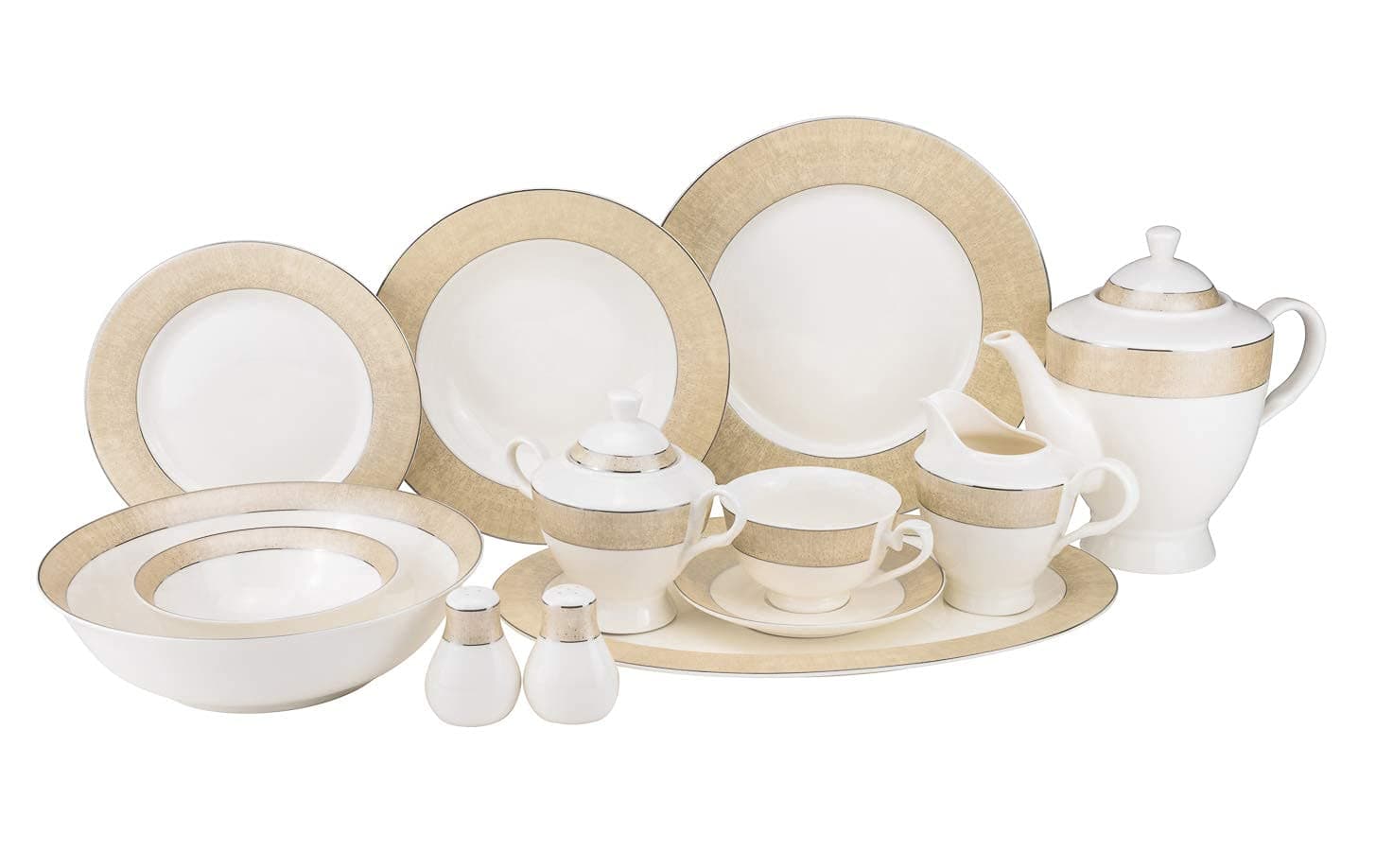Euro Porcelain 57-pc Banquet Dinnerware Set, Luxury Tableware Dining Service for 8