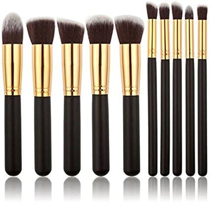 Tribecca 10pcs Makeup Brush Set, 10 Professional Makeup Brushes Kit Black Gold Handle