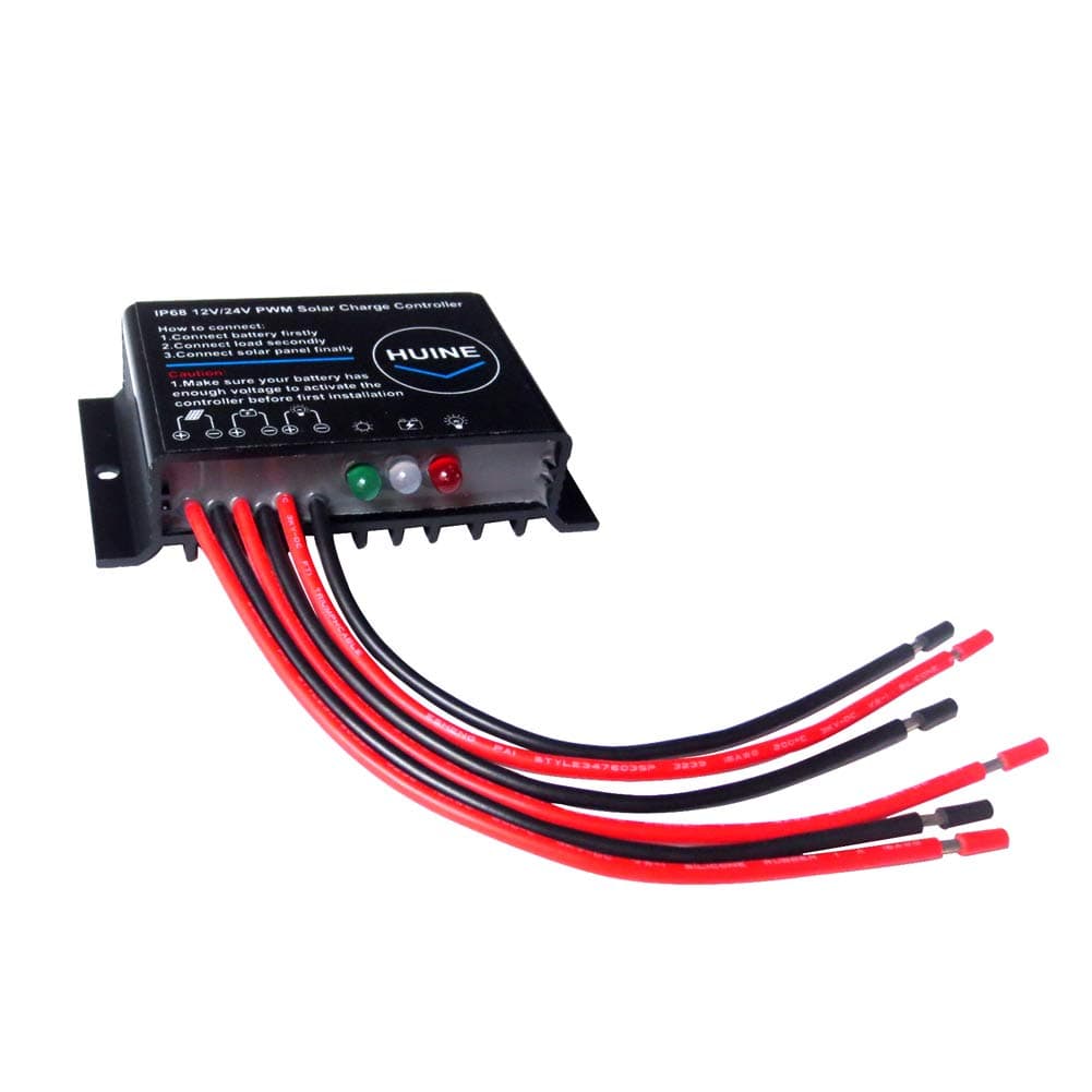 10A PWM Solar Charge Controller Waterproof IP68 12V 24V Solar Panel Controller Regulator for RV Caravan Boat Solar Panels System (24 Hours Working Mode)