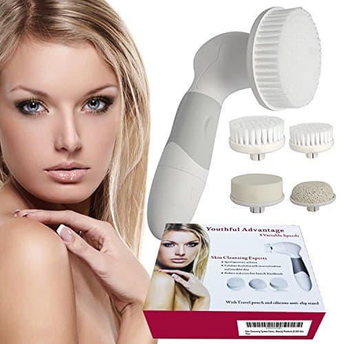 Spin Brush Face Cleaner - 8 Speed Facial Cleansing 4 in 1 Set, Discover Radiant Skin Helping Reduce Fine Lines and Wrinkles with Daily Use. Enjoy Your Soft Skin You Will Love from Youthful Advantage.