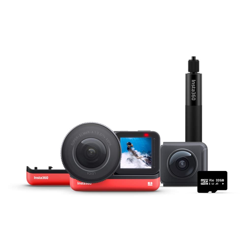 insta360 One R Ultimate Kit 5.3K 1 Inch Sensor Action Camera & 5.7K 360 Camera With Interchangeable Lenses, Stabilization, Waterproof Selfie Stick, 32Gb Memory Card, Battery Bundle