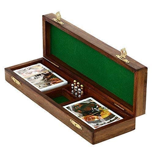 KITCHEN SUPPLIER Game Cribbage Boards Set, 2 Decks of Cards, 6 Metal Pegs with Storage- Premium Mango Wood-Happy Mother's Day Collection 2020