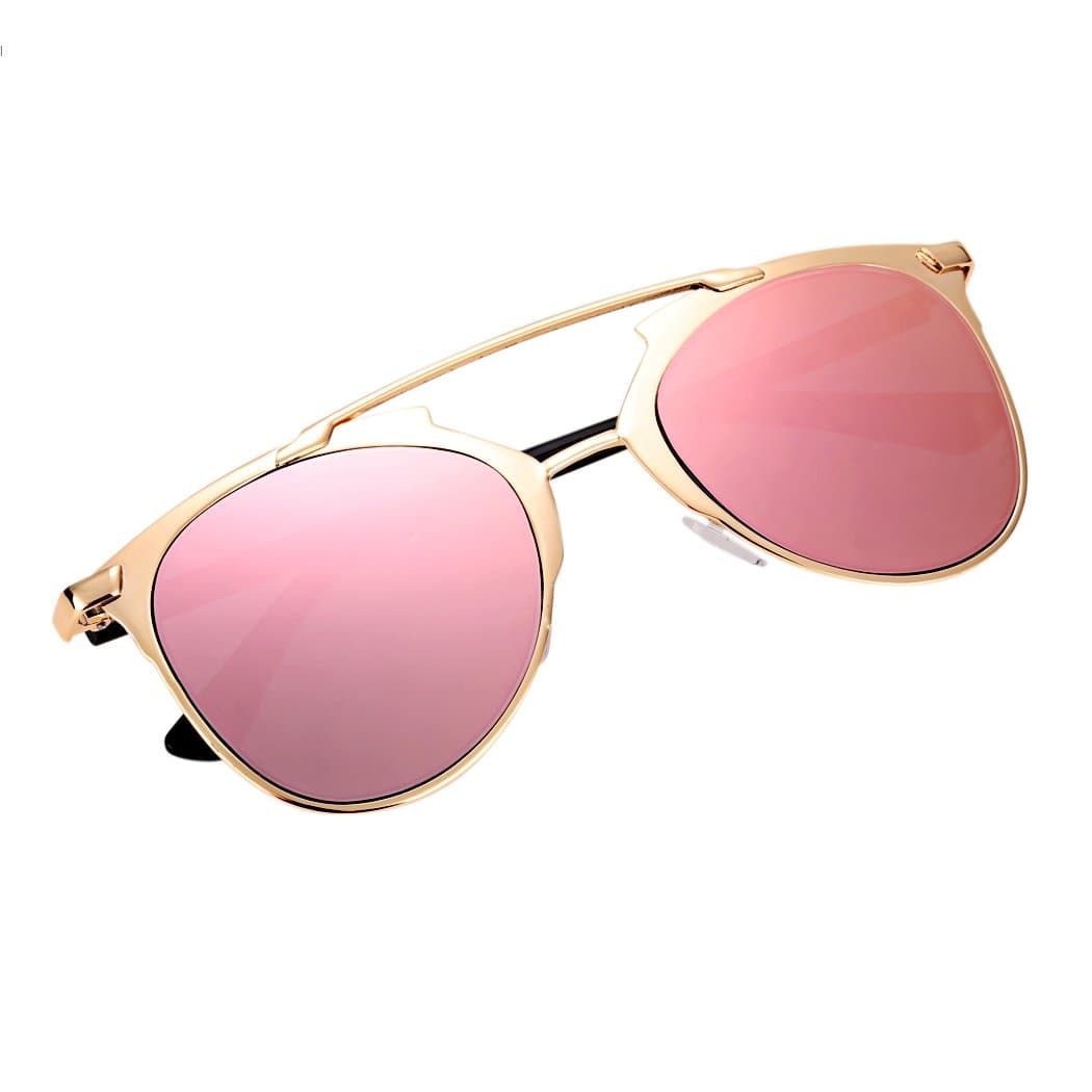 Shinena Unisex Mirror Lens Metal Frame Sunglasses (1, Rose Gold)