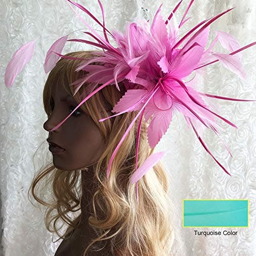Handmade Turquoise Color Feather Flower Hair Accessories Fascinator Flower Millinery Mount for Formal Occasion Party Derby Day