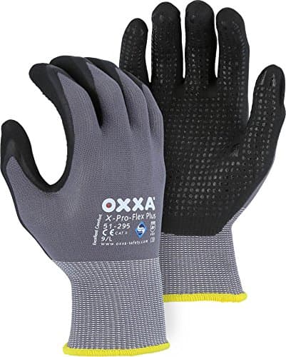 Glove 51-295 OXXA X-Pro Flex Plus Safety Work Gloves, MicroFoam Nitrile Coated with Nitrile Dots, Gray/Black, Medium, Pack of 12